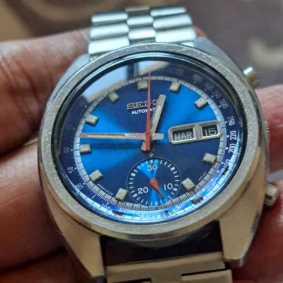 Seiko Automatic chrono Blue Dial Men's Vintage Watch - Day/Date