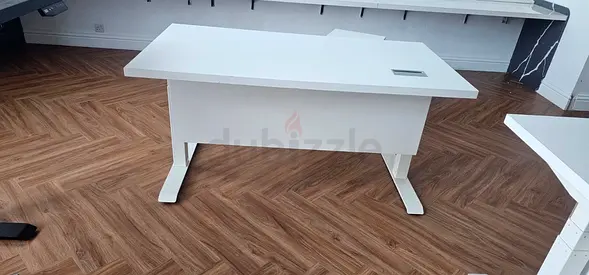 White Modern Office Electric Desk with Cable Management Cutout - Good Condition
