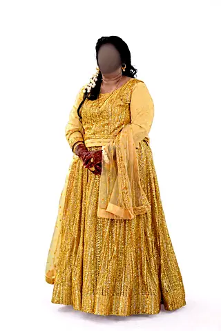 Gold Sequined Traditional Long Dress / Gown - Size XXL