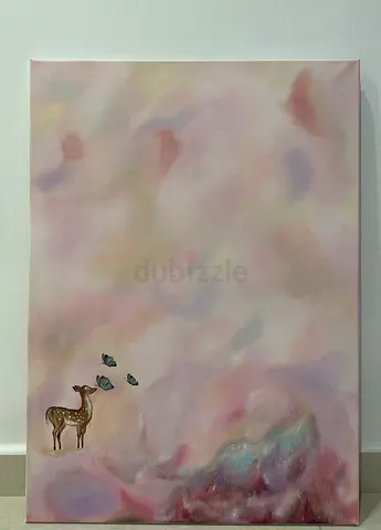 Handmade Oil Painting – Dreamy Deer & Butterflies | 50 × 70 c