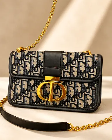 Oblique Small Saddle Bag with Gold Chain