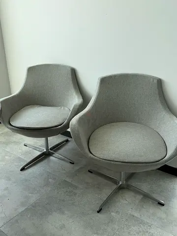 Pair of Grey Upholstered Swivel Accent Chairs