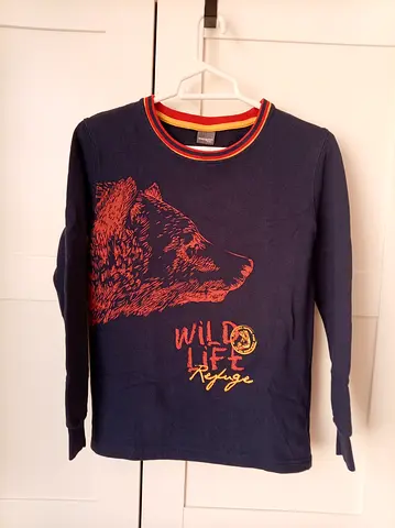 Navy long-sleeve boys' top with bear print - size 9-10 years