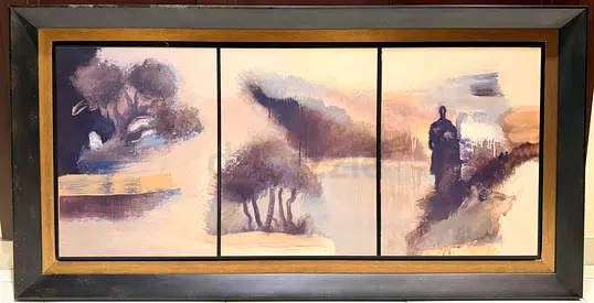 Framed Triptych Abstract Landscape Painting in Neutral Tones
