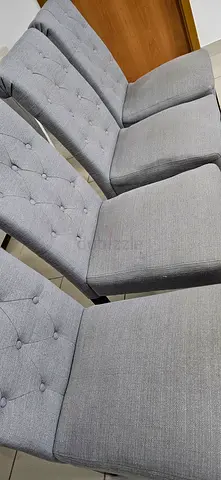 Dining Chairs - Set of 4 Grey Fabric Tufted