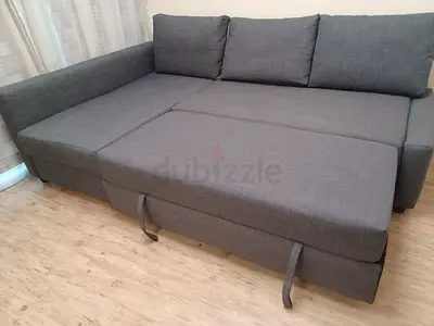 Grey Fabric L-Shaped Sofa Bed with Storage - Good Condition