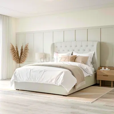 Upholstered Double Bed Frame with Tufted Headboard