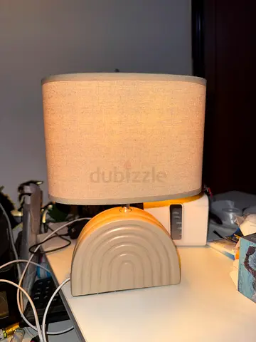 Small Beige Ceramic Table Lamp with Fabric Shade