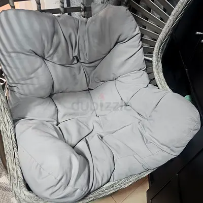 Gray Cushioned Hanging Egg Chair with Rope Frame.in very good condition..never stay out door..