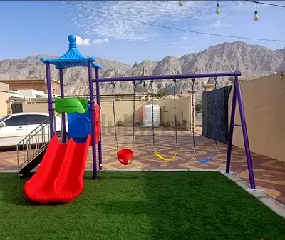 Outdoor Playset W/ Double Swing Slide Step