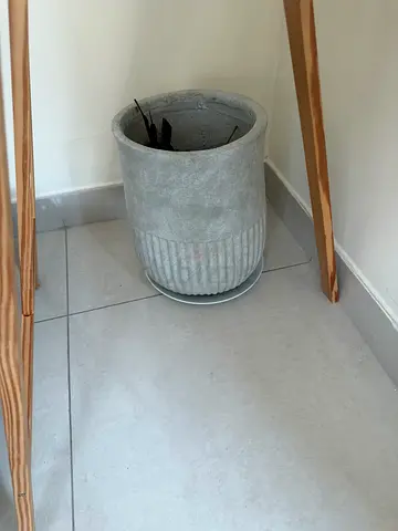 Large Ribbed Concrete Planter with Saucer
