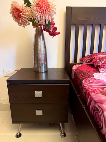 Dark Wood Bedside Table / Nightstand with Two Drawers