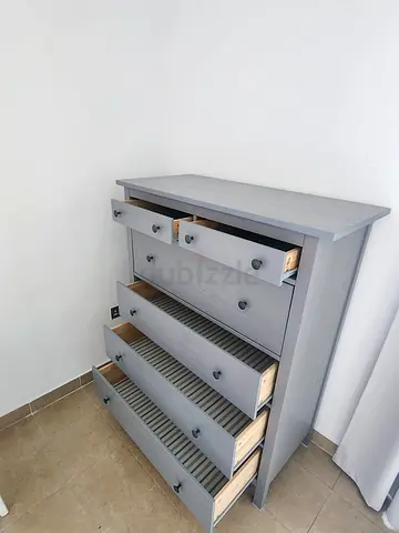 Grey Wooden Chest of Drawers - 5 Drawers, Good Condition