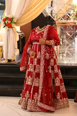 Deep Red Luxury Desi Wedding Lehenga, Size XXL, Worn Once