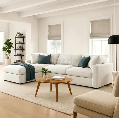 L-shaped cream fabric sectional sofa