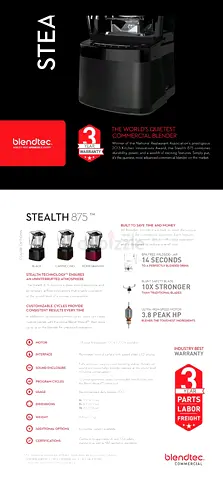 Blendtec Stealth 875 Commercial Blender - Quiet, Heavy Duty