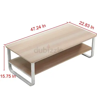 Modern Rectangular Coffee Table with Lower Shelf - Light Wood Finish