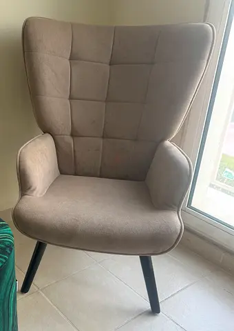 Beige Upholstered Accent Armchair with High Back