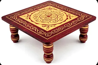 Brand new Wooden Square Puja Chowki/Low Table with Carved Inlay - 45x45 cms big