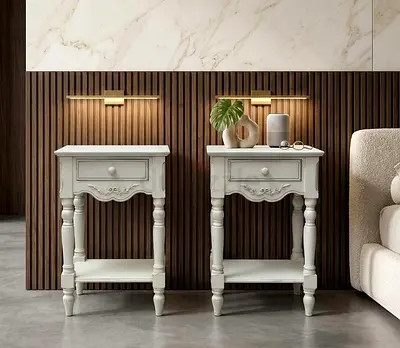 Marina Pair of vintage white wooden bedside tables with drawer