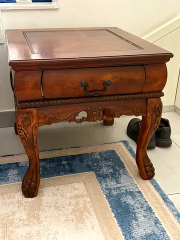Solid Wood Carved Side Table