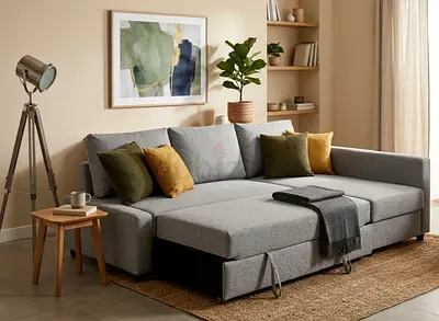 Grey L-shaped Sofa Bed with Storage - Comfortable Modern Corner Sofa