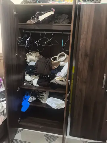 2-Door Wardrobe with Mirror - Dark Wood Finish