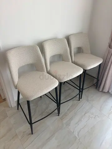 Set of 3 Modern Bouclé High-Top Dining Chairs with Black Metal Legs