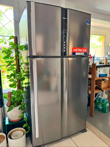 Hitachi Double Door Refrigerator - Stainless Steel Finish, Good Condition