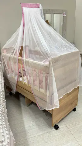 Wooden Baby Crib with Canopy and Wheels - Light Oak, Gently Used