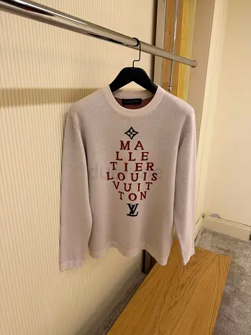 Louis Vuitton Light beige designer crewneck sweater with embroidered logo