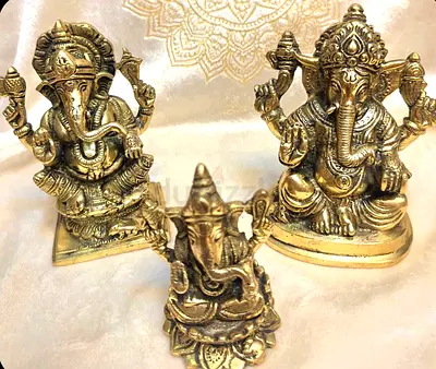 Brand new pure brass Set of 3 Ganesha Statues - Small Decorative Idols available for sale.