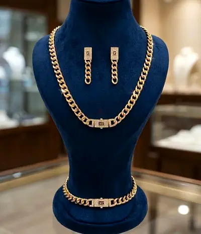 Gold plated Premium Necklace set ( chain, earrings and bracelet)