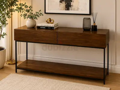 West Elm Wooden Console Table with Drawers and Lower Shelf - Modern Entryway