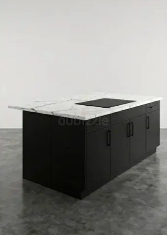 Modern Black Kitchen Island with Marble Top
