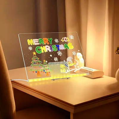 3367 - LED Note Board - Glowing Acrylic Writing Board Dry Erase Message Board(12x8 in) - Includes 7