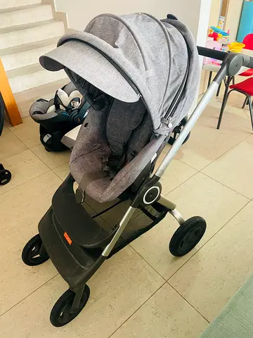 Grey Stokke Pram, Bassinet, Card Seat and Travel System including Stokke Pram Travel Bag