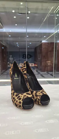 Fendi Leopard Print Peep-Toe Heels, Size Unknown