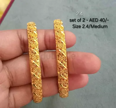 Gold plated bangle set (Size 2.4/Medium)( 1 year colour guarantee)