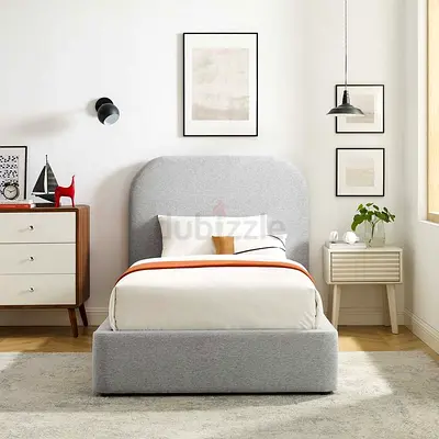 Modern Grey Fabric Single Bed with Arched Headboard