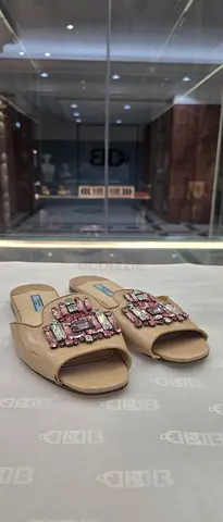 Beige embellished slip-on women's sandals - size unknown, good condition