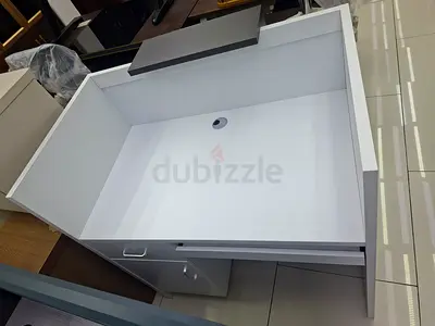White office desk with storage drawer and cable hole