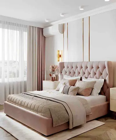 Upholstered Queen Bed with Tufted Headboard - Light Beige