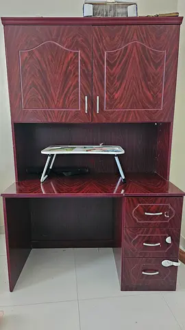 Wooden Home Office Desk with Drawers and Cabinet - Good Condition