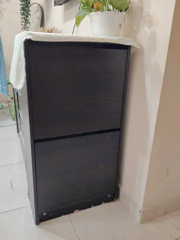 Dark Wood 2-Drawer Shoe Cabinet / Narrow Storage Unit