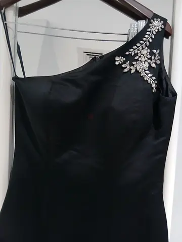 Black Sleeveless Evening Dress with Crystal Embellished Neckline - Size Unknown