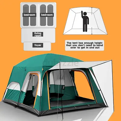 5-8 Person Tent, Two Bedrooms and One Living Room, Ventilated Camping Tents, Premium Heavy Duty Fami