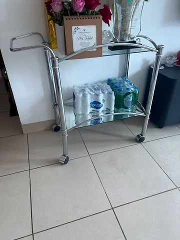 Chrome Metal Serving Trolley / Bar Cart - Compact and Lightweight