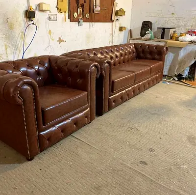 Classic Brown Chesterfield Sofa Set