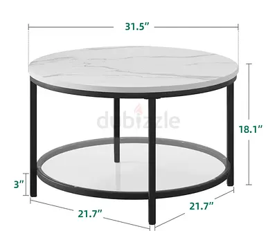 Round Marble Top Coffee Table with Lower Shelf - 31.5" Diameter